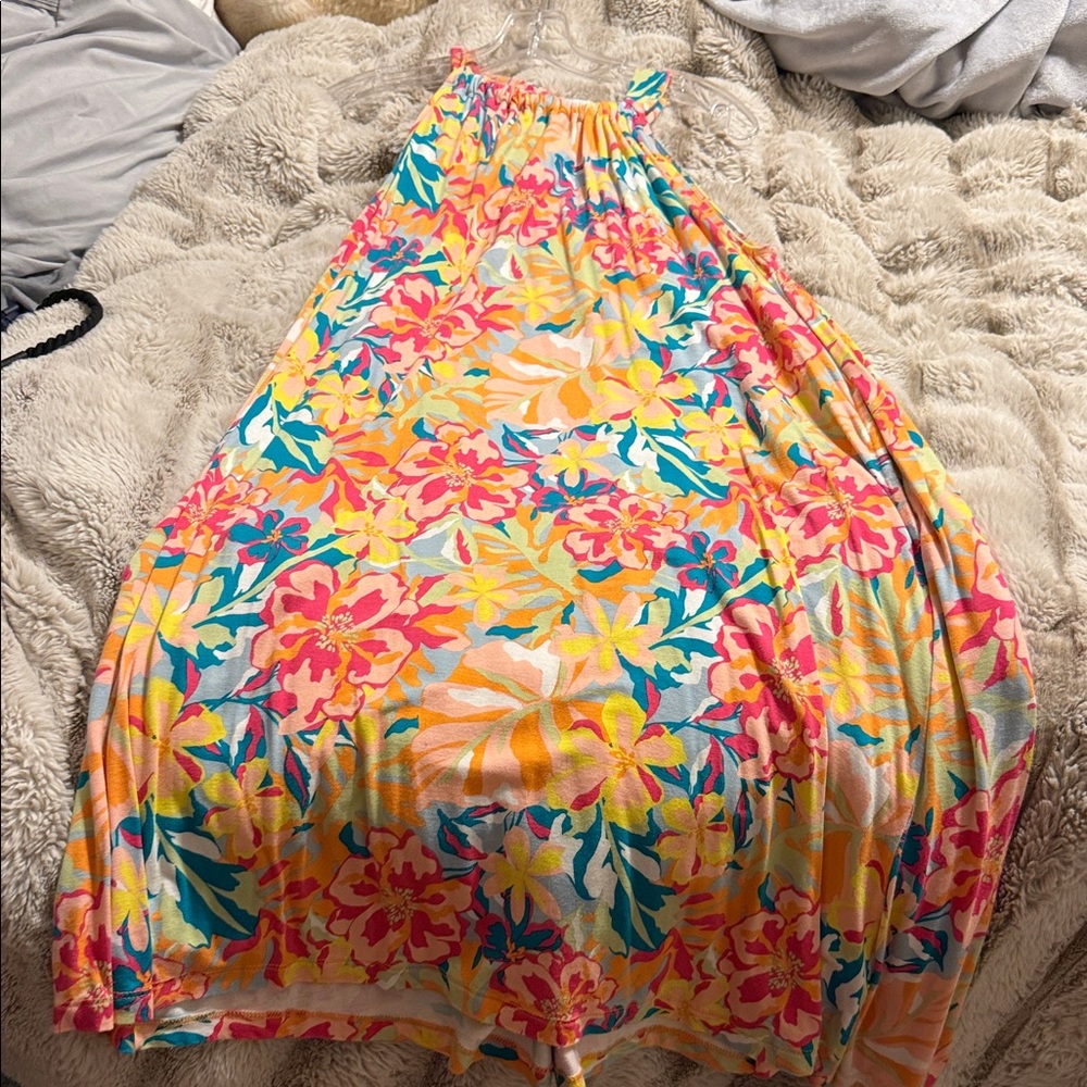 Time and tru Bright Floral Halter Maxi Dress - Multicolor